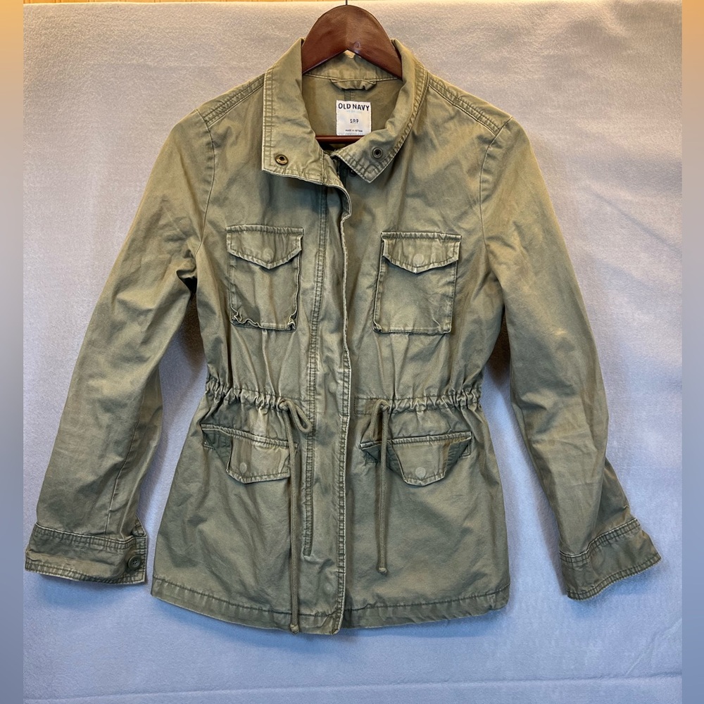 Old Navy Zip Snap Utility Military Jacket Army Green Women's SMALL Drawstring